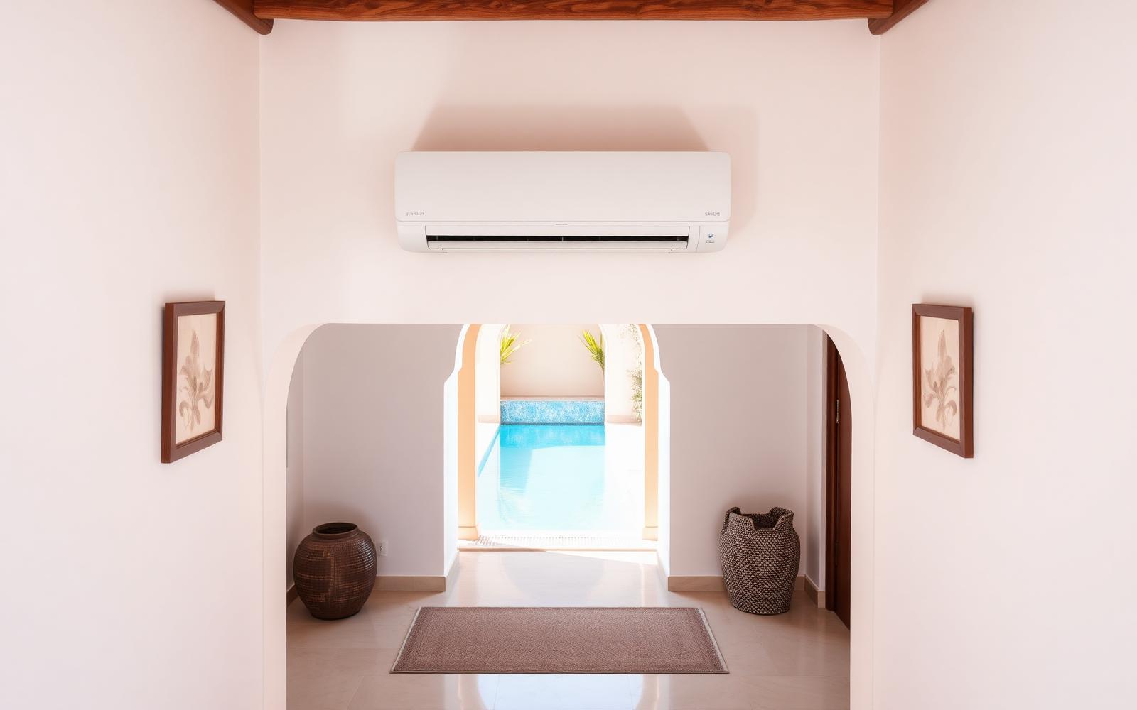 Climatiseur installé dans un riad avec piscine à Marrakech